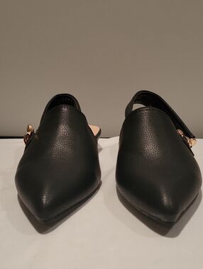 Bellini Pointed Black Slingback Mules with Gold Accent - Women's Size 6 Medium